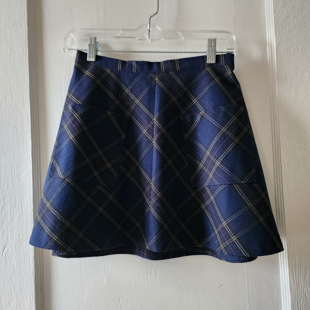 Silence + Noise Dark Blue Plaid Mini Skirt